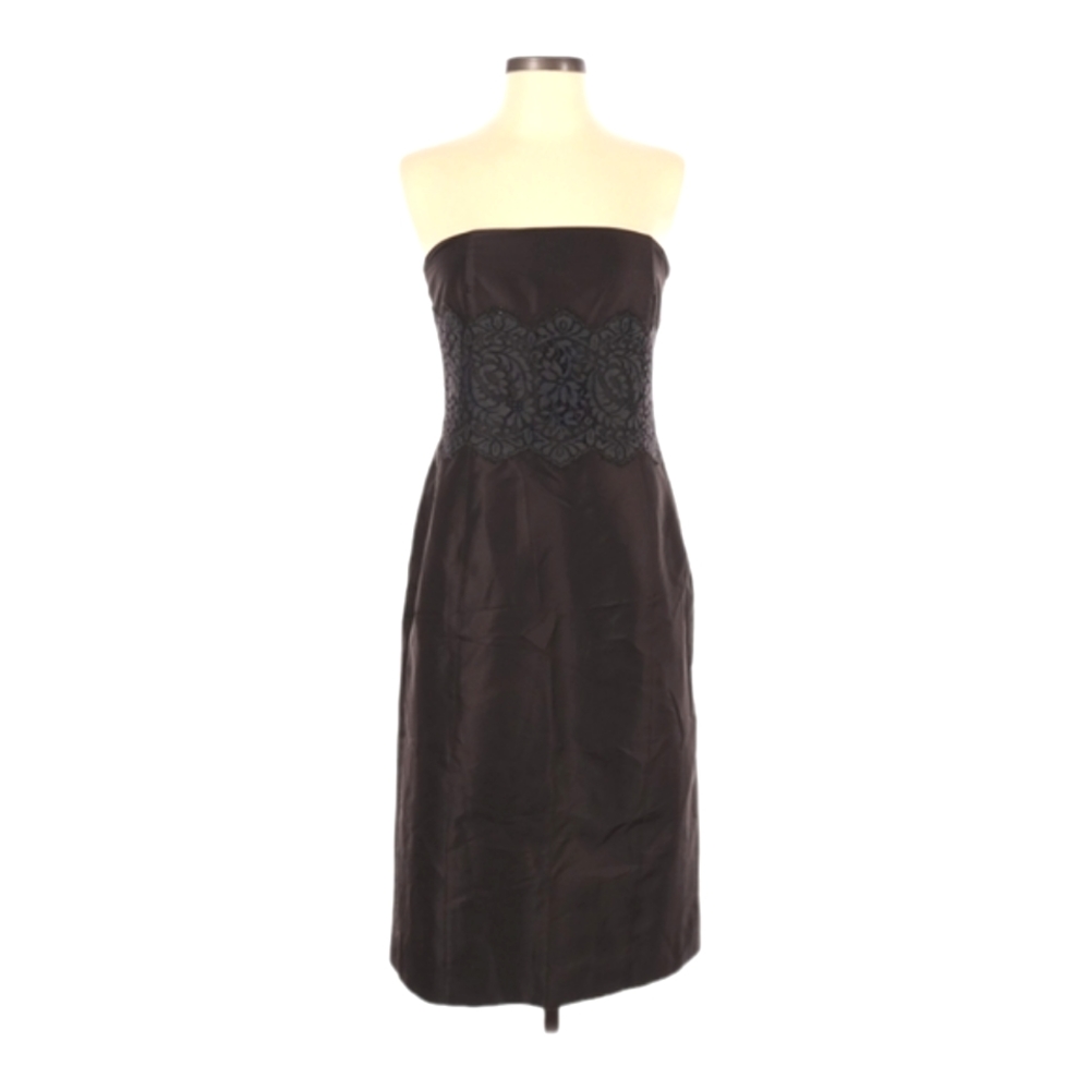 Ann Taylor Silk Strapless Dress Size 4 Dark Chocolate Brown Midi Length Lace
